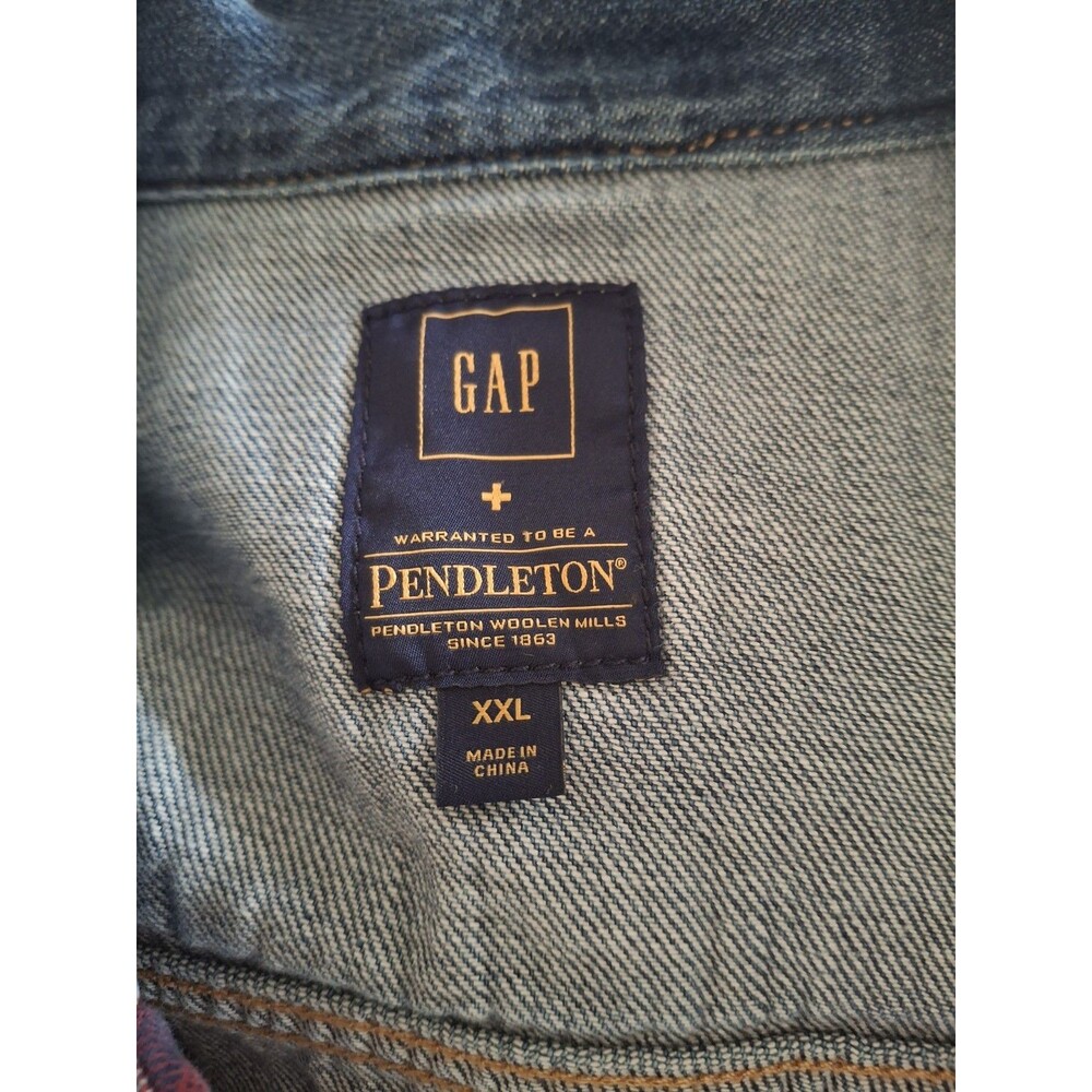 Women's GAP & PENDLETON Denim Jean  Jacket Size XXL Blue & Red Plaid Y2K - Picture 3 of 7